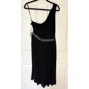 NWT Dolce & Gabbana Midi Black Coctail Dress One Strap Beaded Zip 44